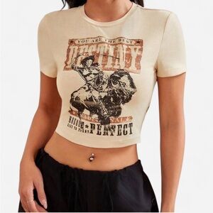 WORN ONCE! Cream Graphic Tee with Western Print